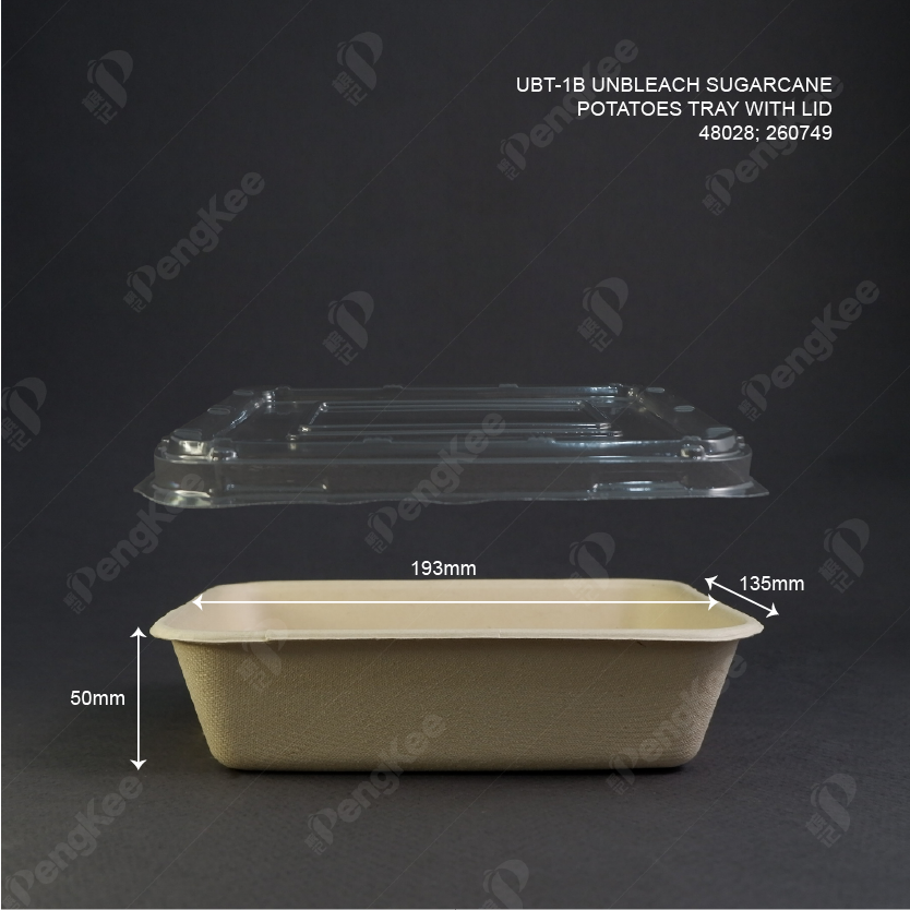 UBT-1B UNBLEACH-SUGARCANE-POTATOES-TRAY-WITH-LID 