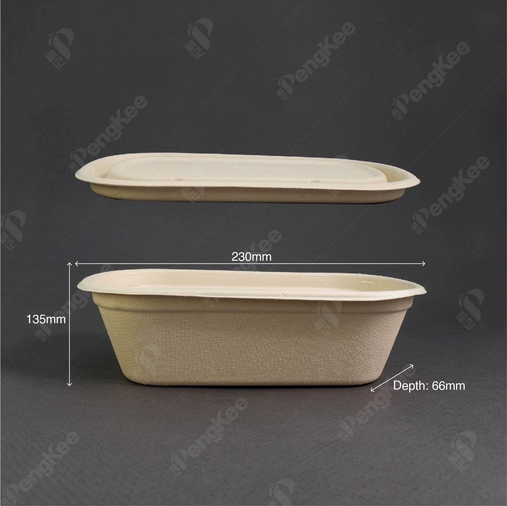 W303 1000ML SUGARCANE  UNBLEACHED OVAL LUNCH BOX WITH LID