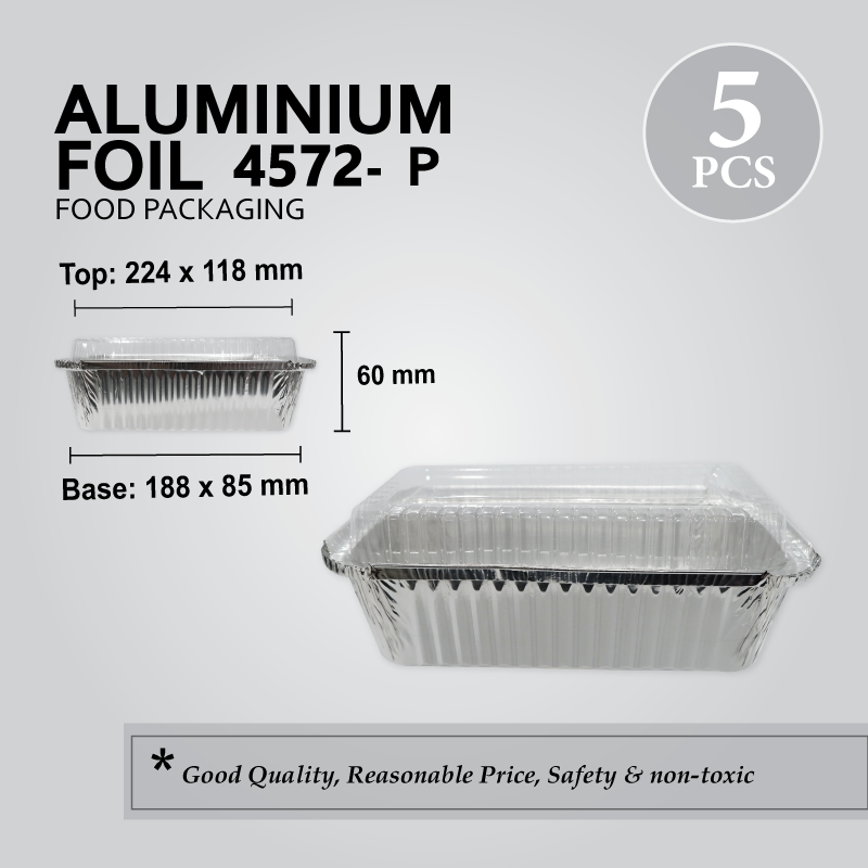 ALU FOIL TRAY W/LID 4572-P (RECTANGULAR) (5'S) 50PKT/CTN