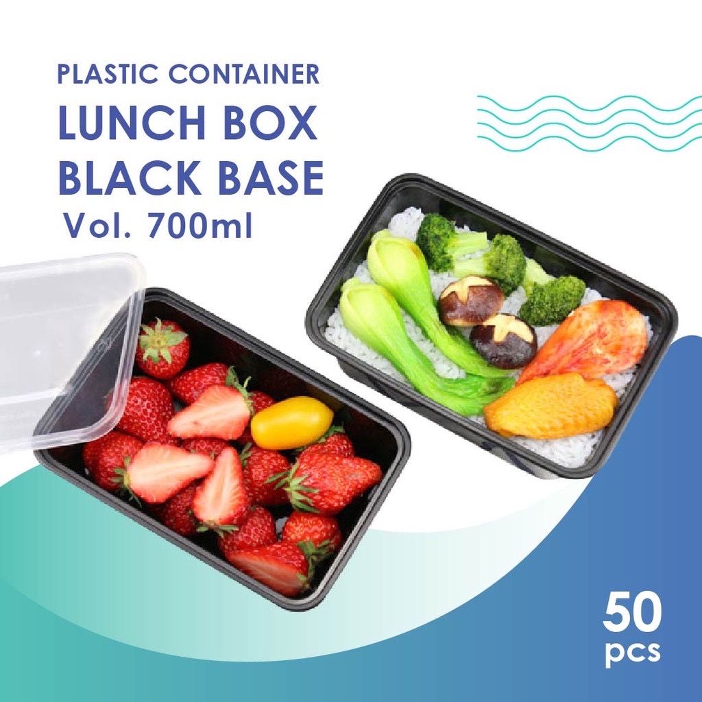 PLASTIC CONTAINER LUNCH BOX 700ML BLACK (RECTANGULAR) YA392 (CM) (50'S X 6PKT)