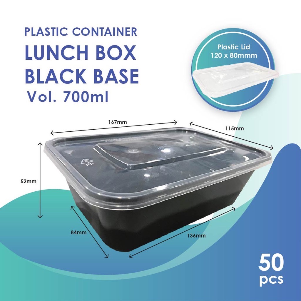 PLASTIC CONTAINER LUNCH BOX 700ML BLACK (RECTANGULAR) YA392 (CM) (50'S X 6PKT)