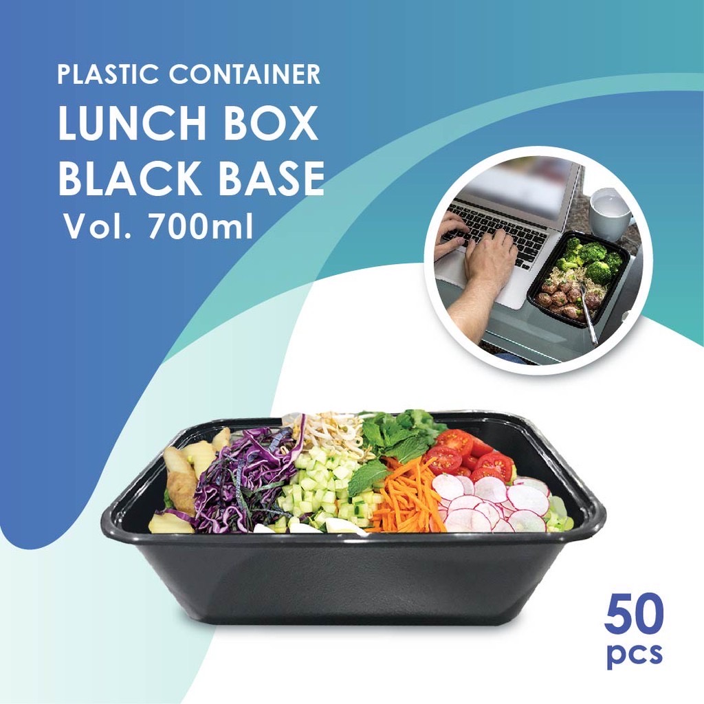 PLASTIC CONTAINER LUNCH BOX 700ML BLACK (RECTANGULAR) YA392 (CM) (50'S X 6PKT)