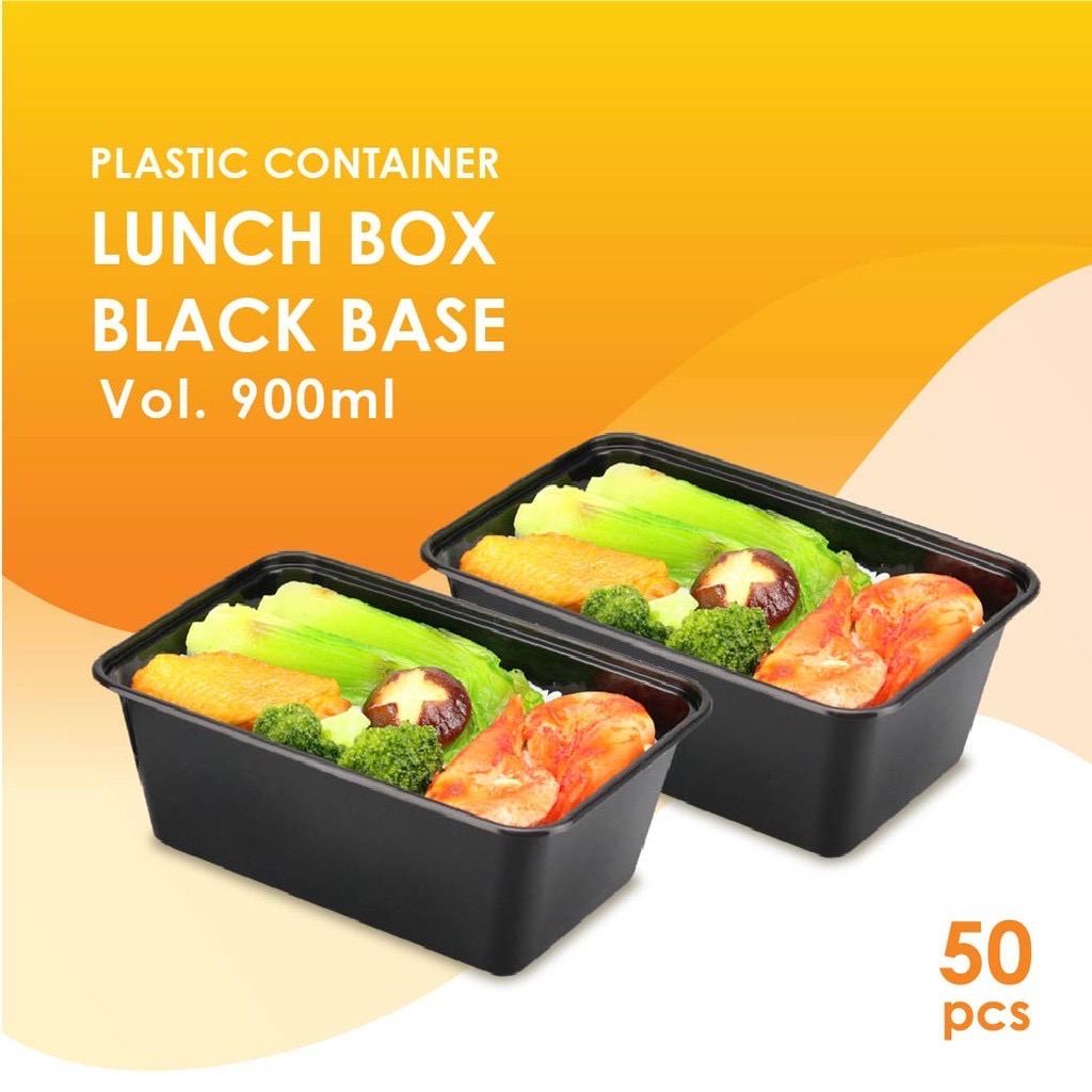 PLASTIC CONTAINER LUNCH BOX 900ML BLACK (RECTANGULAR) YA387 (CM) (50'S X 6PKT)