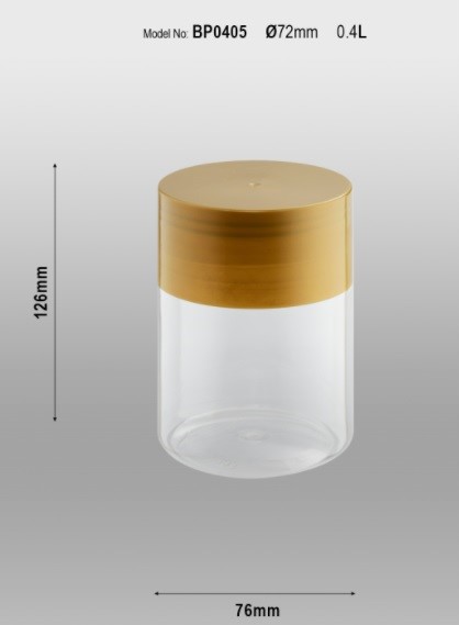 BP0405 400ml (round 72mm) PLASTIC BOTTLE C/W SCREW LID (GOLD) (15'S) (105'S/BAG)