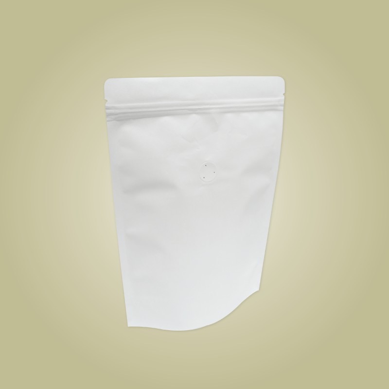 WHITE PAPER METALLIZED FOIL STAND UP ZIP LOCK COFFEE BAG W/VALVE 18CM X 26CM +4CM 白皮纸(内层铝箔膜)站立自封咖啡袋+气阀 