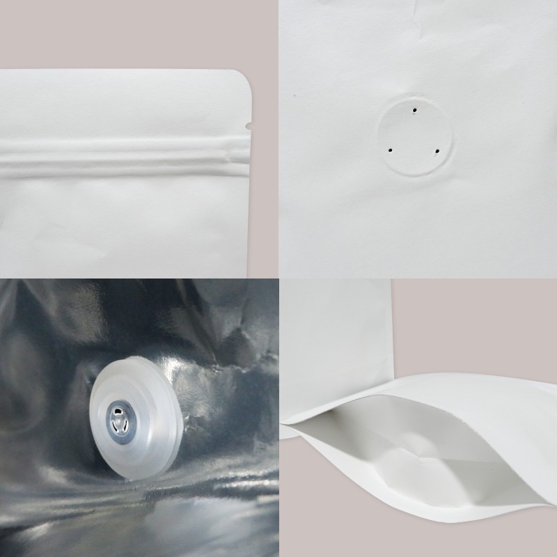 WHITE PAPER METALLIZED FOIL STAND UP ZIP LOCK COFFEE BAG W/VALVE 18CM X 26CM +4CM 白皮纸(内层铝箔膜)站立自封咖啡袋+气阀 