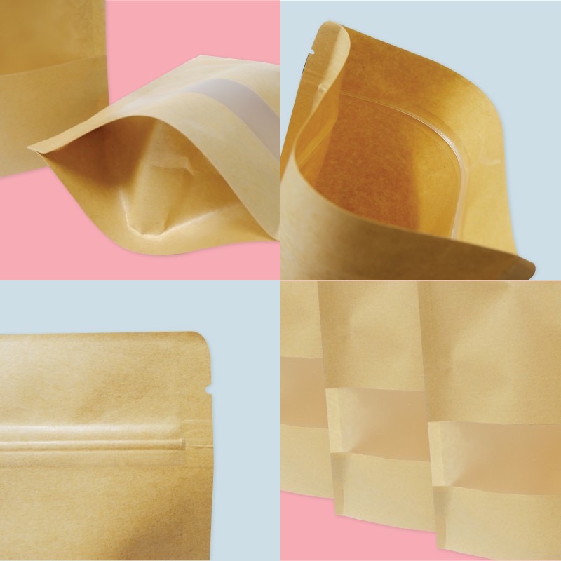 KRAFT PAPER STAND UP ZIP LOCK BAG W/(rectangular) FROSTED WINDOW 12CM X 20CM + 4CM 黄牛皮纸磨砂开窗(长方形)站立自封袋 (100'S/PKT)