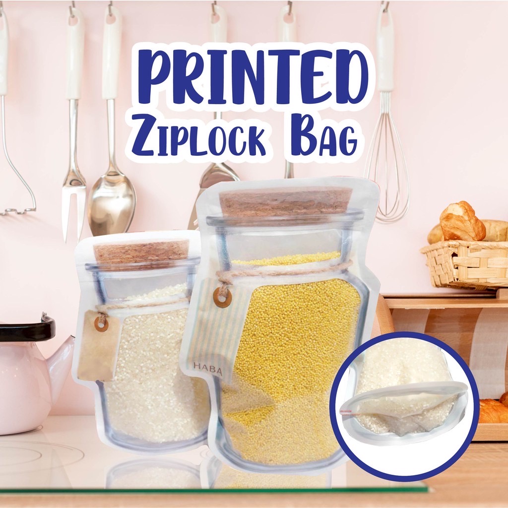 BOTTLE SHAPE SEAL ZIPPER STORAGE CLEAR PLASTIC BAG (WOODEN CAP DESIGN) 12*17.5+7CM (50'S)