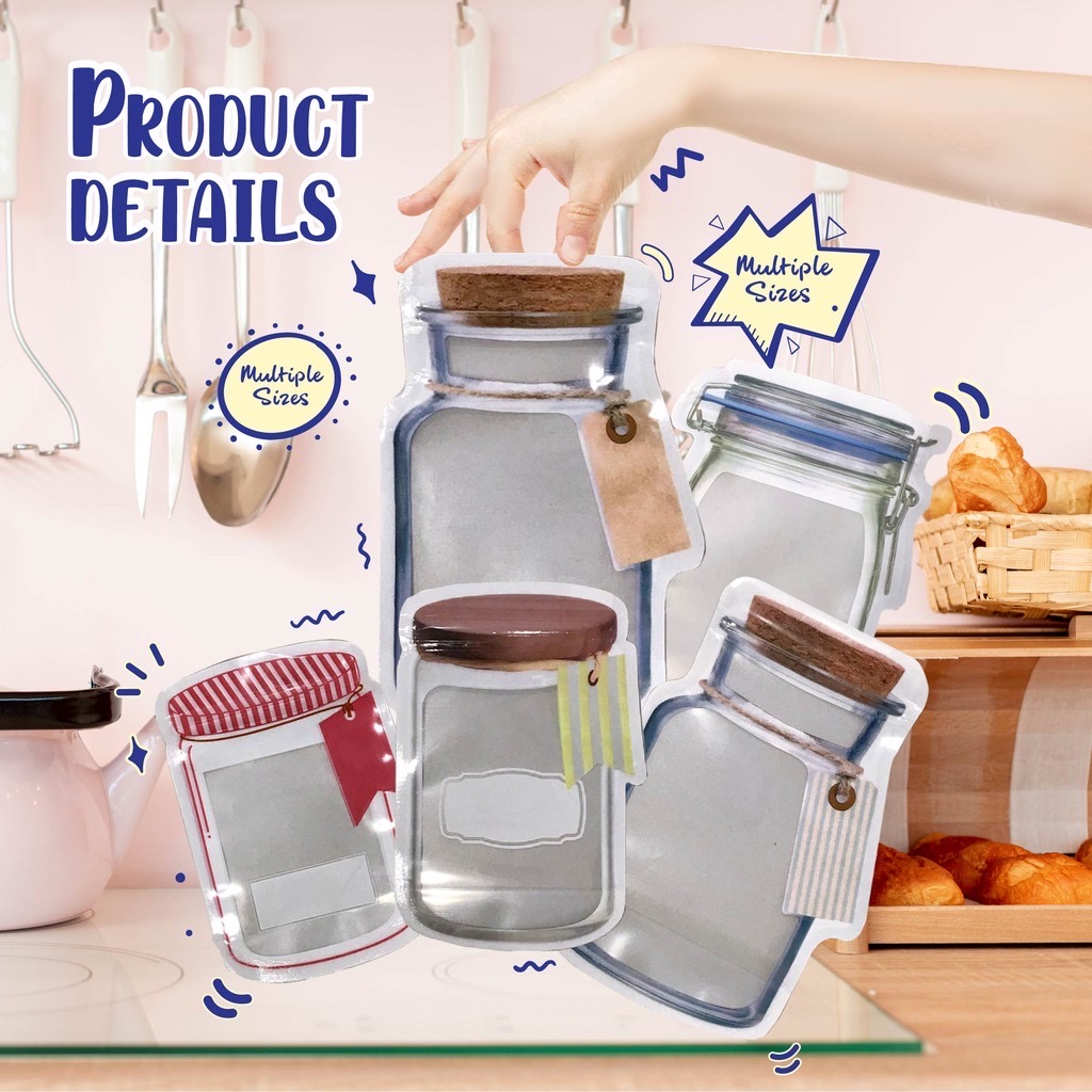 BOTTLE SHAPE SEAL ZIPPER STORAGE FROSTED PLASTIC BAG(BLUE CAP DESIGN) 17*24.5+8 CM  (50'S)