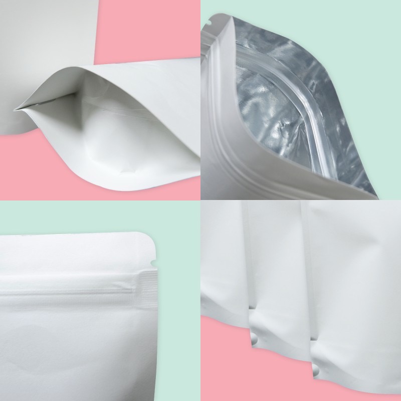 WHITE PAPER METALLIZED FOIL STAND UP ZIP LOCK BAG 18CM X 26CM + 4CM 白皮纸站立自封 (内层铝箔膜)  (100'S)